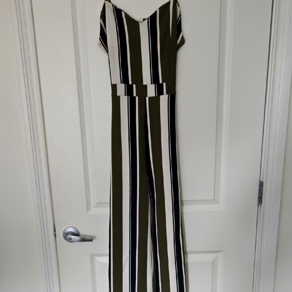 Striped Jumpsuit in Black, White, and Green